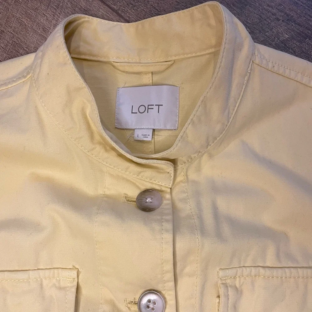 LOFT Women’s Large Yellow Utility Jacket Belted Safari Style 100% Cotton - Picture 9 of 10